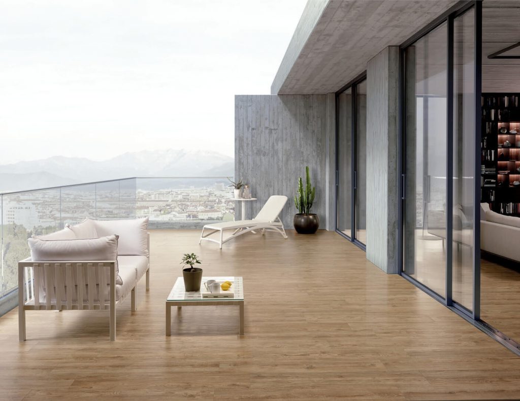 Wood effect high rise aluminium fire-rated decking