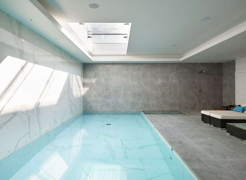 Newton luxury basement waterproofing pool and skylight