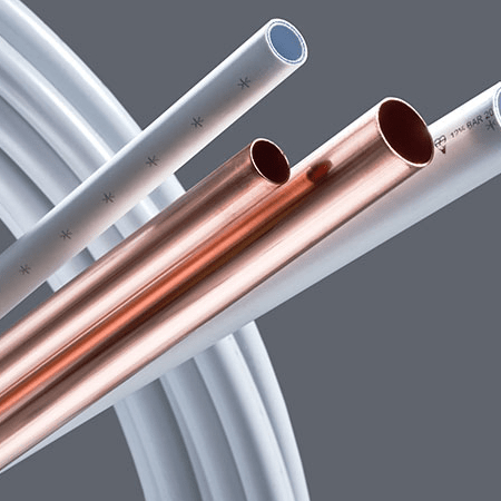 Copper and white plastic pipes.