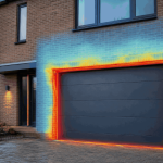 Thermal heat loss shown around an integral garage door on a modern UK home.